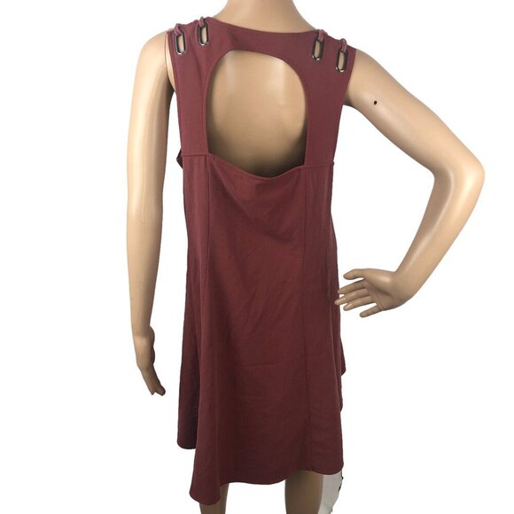 Free People Brick Red Tunic Mini Dress A-Line Sleeveless Tank Dress Size L - Picture 6 of 8